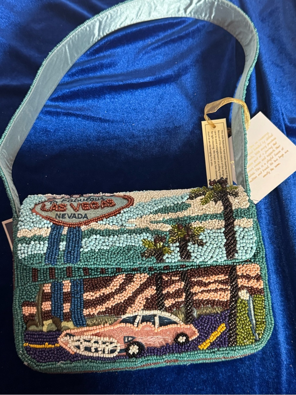 Viral Beaded Las Vegas Scenic Shoulder Bag in Turquoise and Pink